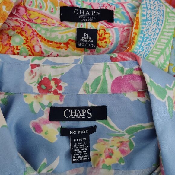 CHAPS Bundle Cotton Button-Up Shirts Large Petite Women's Floral Blouses - Picture 4 of 4